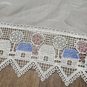 Vintage Sheer White Kitchen Valance With Multicolored Lace Village Scene